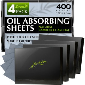 Natural Oil Blotting Sheets for Face with Bamboo Charcoal - 4pk/400 Makeup Friendly Oil Absorbing Sheets for Face - Blotting Papers for Oily Skin